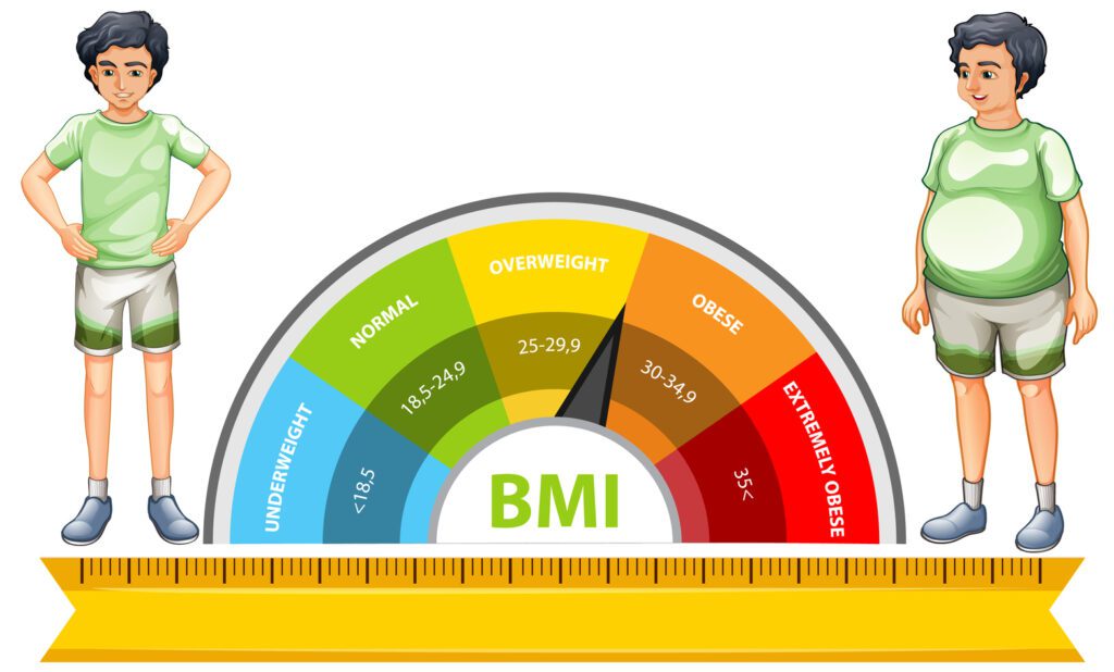 Illustration of BMI scale and weight categories.